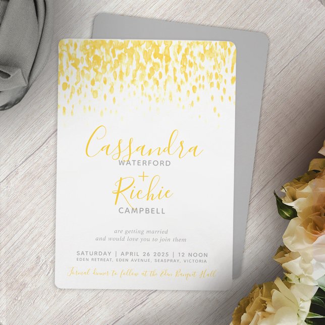 Invitation Mariage d'art gris-jaune en cascade (Créateur téléchargé)