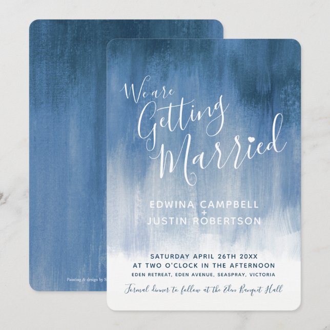 Invitation Mariage d'art moderne gris bleu (Devant / Derrière)