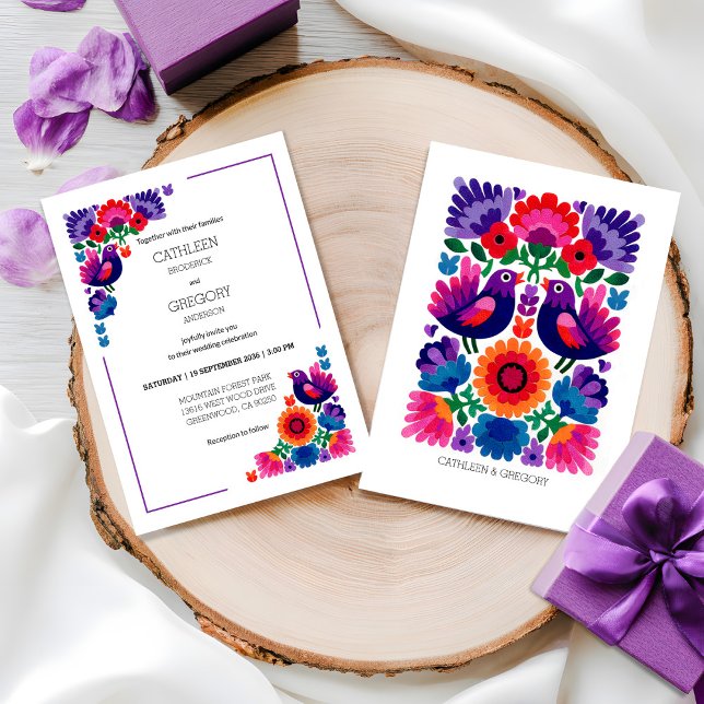 Invitation Mariage d'Art Populaire Coloré et Vibrant Traditio (Traditional Colorful Folk Vibrant Pattern Wedding Invitation)