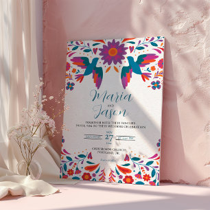 Invitation Mariage d'art populaire coloré Otomi Tenangos mexi