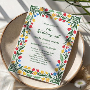 Invitation Mariage d'Art Populaire de Fleur Sauvage Colorée S