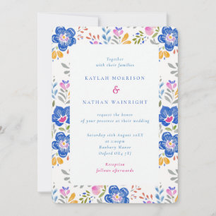 Invitation Mariage d'art populaire floral vibrant