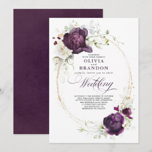 Invitation Mariage d'aubergine violet et blanc Floral Boho