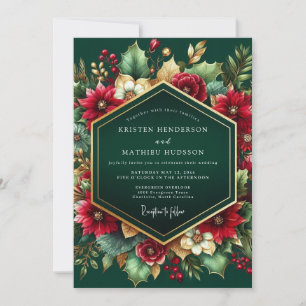 Invitation Mariage d'automne à la florale émeraude profonde