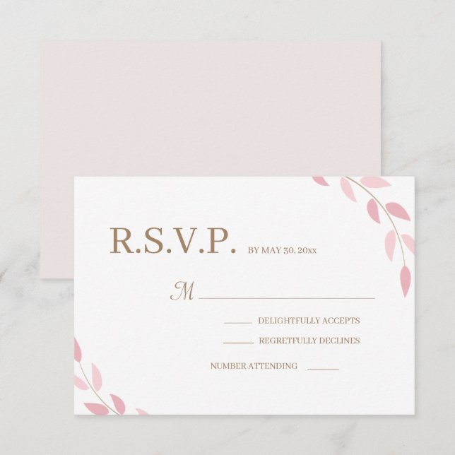 Invitation Mariage d'automne blanc rose vif Feuille or blanc (Devant / Derrière)