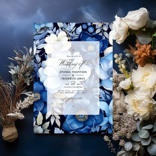 Invitation Mariage d'automne bleu marine, argent et blanc