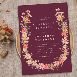 Invitation Mariage d'automne bohème aux fleurs sauvages