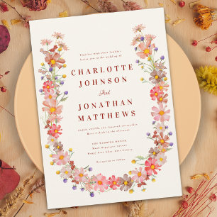 Invitation Mariage d'automne bohème aux fleurs sauvages