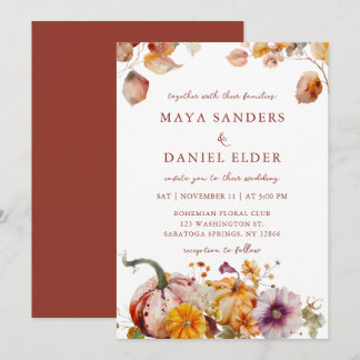 Invitation Mariage d'automne confortable et chic avec des fle