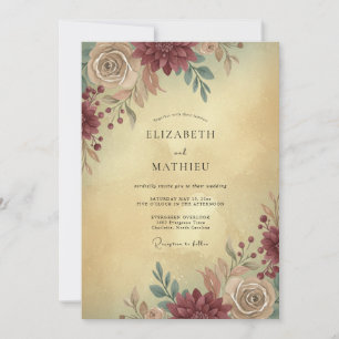 Invitation Mariage d'automne de Bourgogne vintage