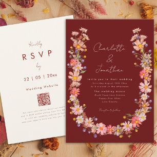 Invitation Mariage d'automne en terre cuite aux fleurs sauvag