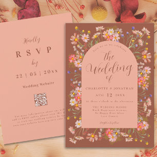 Invitation Mariage d'automne en terre cuite orange brûlé à fl