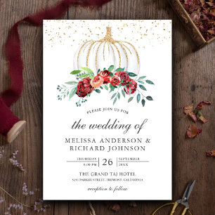 Invitation Mariage d'automne floral bordeaux citrouille blanc