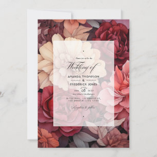 Invitation Mariage d'automne floral marron, bordeaux et saumo
