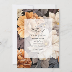 Invitation Mariage d'automne floral marron caramel et latte