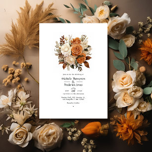 Invitation Mariage d'automne floral marron Latte au caramel