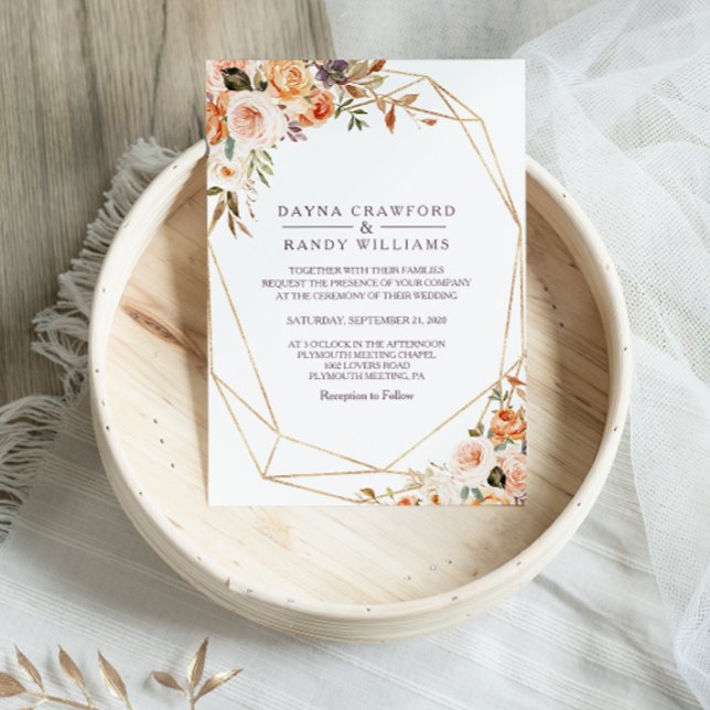 Invitation Mariage d'automne géométrique Rustique or élégant (Créateur téléchargé)