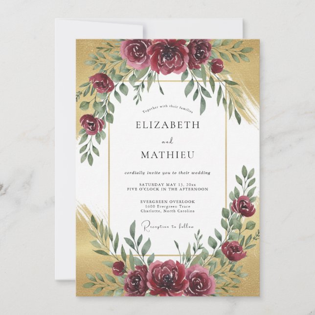 Invitation Mariage d'automne raffiné en or de Bourgogne (Devant)