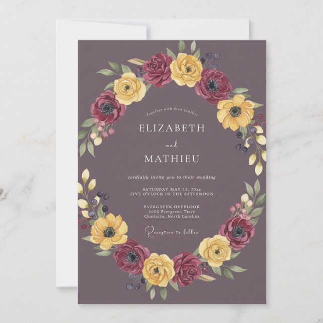 Invitation Mariage d'automne régale de prune (Devant)