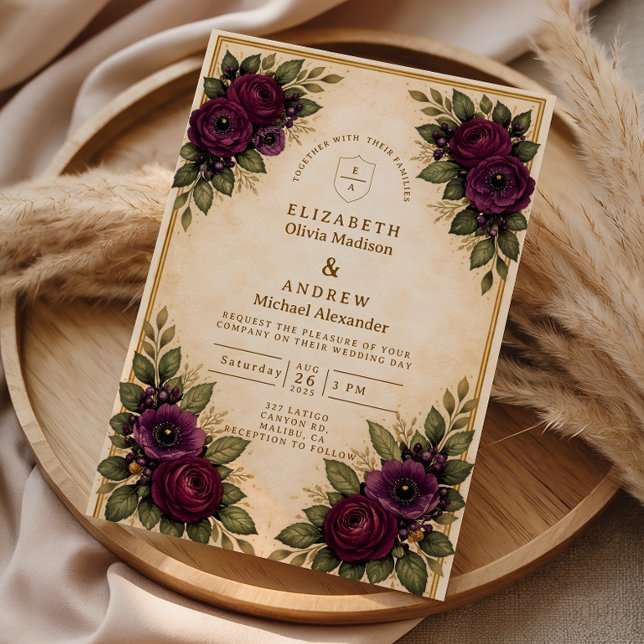 Invitation Mariage d'automne Rose Bourgogne (Créateur téléchargé)