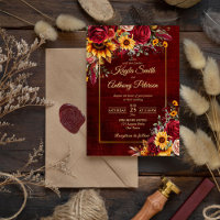 Mariage d'automne roses bordeaux tournesols jaunes