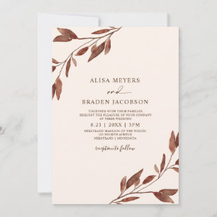 Invitation Mariage d'automne Rouille Brun Feuillage d'automne