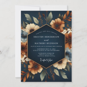Invitation Mariage d'automne Terracotta Navy