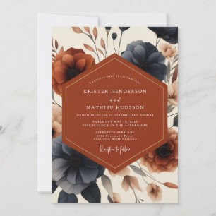 Invitation Mariage d'automne Terracotta Navy Bloom