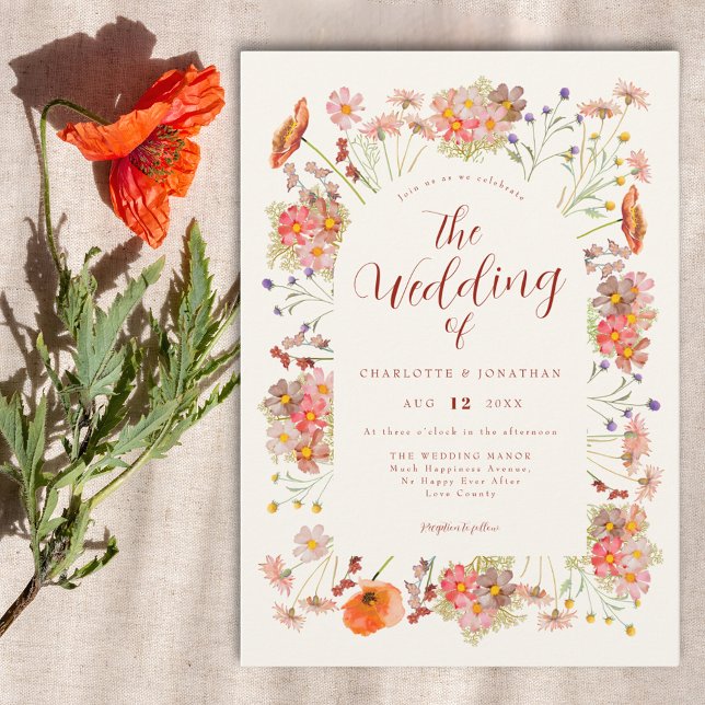 Invitation Mariage de automne Arch Fleur sauvage Boho (Elegant wildflower wedding invitation)