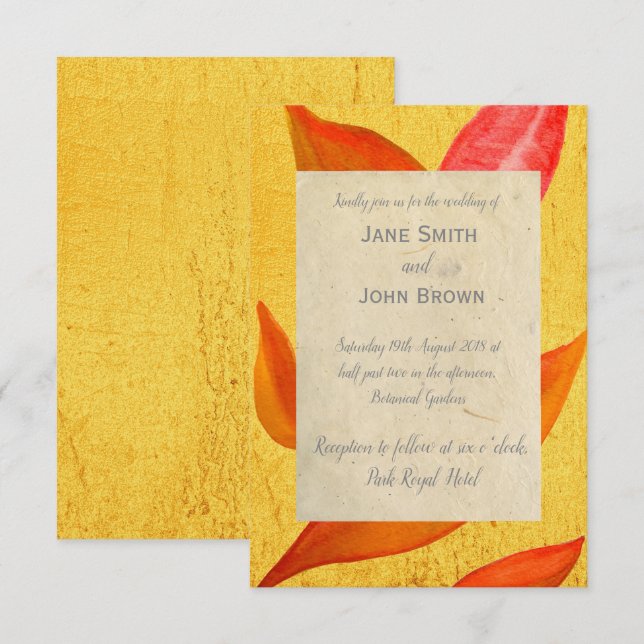 Invitation Mariage de automne Autumn Feuilles d'or art rustiq (Devant / Derrière)