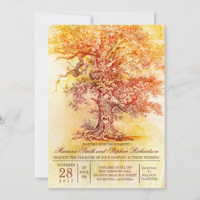 Invitation mariage de automne avec vieux chêne (Devant)
