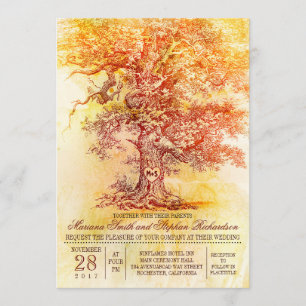 Invitation mariage de automne avec vieux chêne