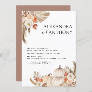 Invitation Mariage de automne Blanc Citrouilles Pampas Grass