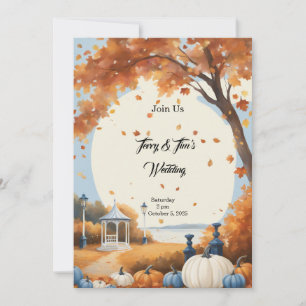 Invitation Mariage de automne Bleu Blanc Citrouilles