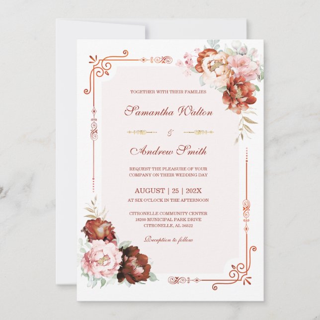 Invitation Mariage de automne Burnt Orange Modèle (Devant)