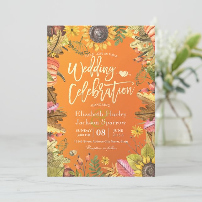 Invitation Mariage de automne Célébration Automne Maple Leaf  (Debout devant)