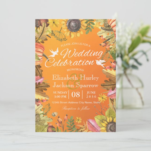 Invitation Mariage de automne Célébration Automne Maple Leaf  (Debout devant)