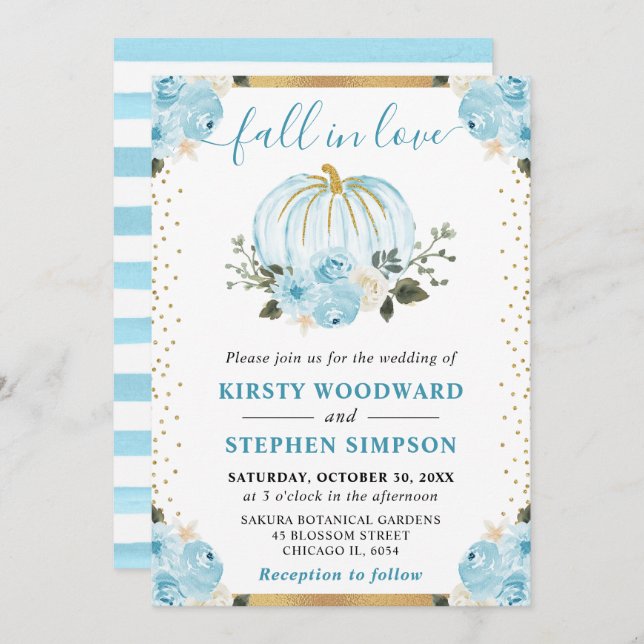 Invitation Mariage de automne Citrouille Pastel Blue & White  (Devant / Derrière)