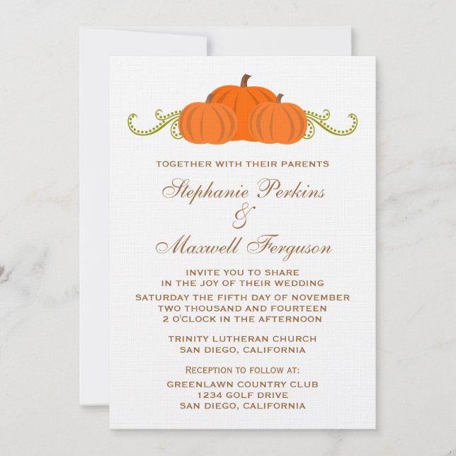 Invitation Mariage de automne citrouille Swirls (Devant)