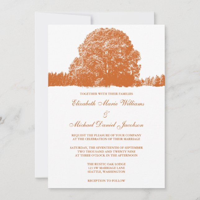 Invitation Mariage de automne de chêne orange (Devant)