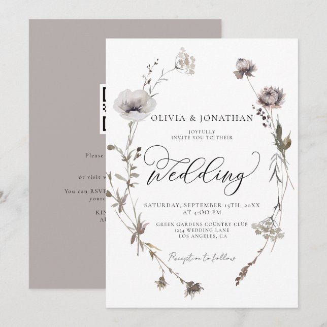 Invitation Mariage de automne de code QR du budget Fleur sauv (Devant / Derrière)