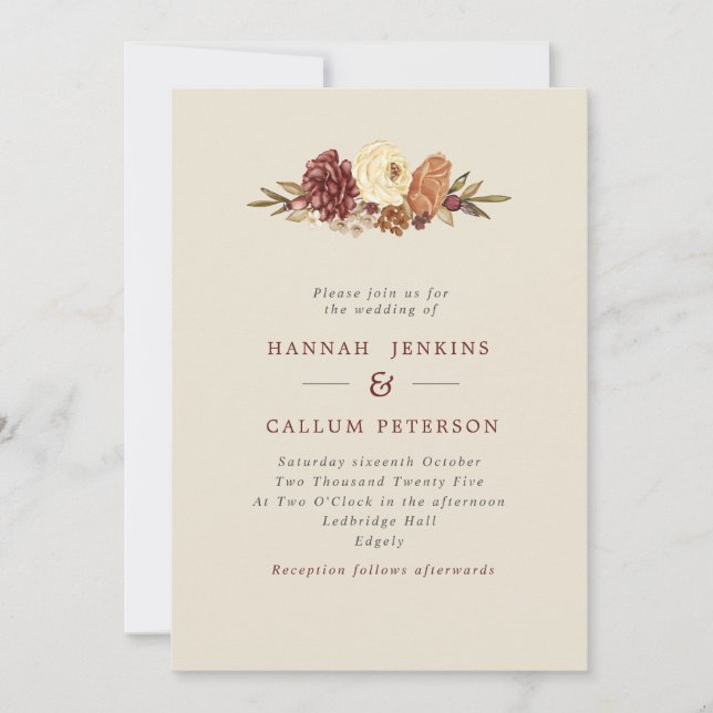 Invitation Mariage de automne de fleurs rustiques (Devant)