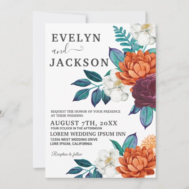 Invitation Mariage de automne de photos florales de Boho Bour (Devant)