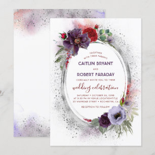 Invitation Mariage de automne de pivoine gris violet gris arg