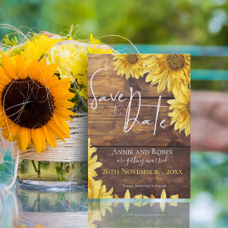 Invitation Mariage de automne De Tournesol Rustique En Bois E