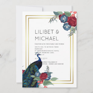 Invitation Mariage de automne d'hiver Peacock Blue Burgundy