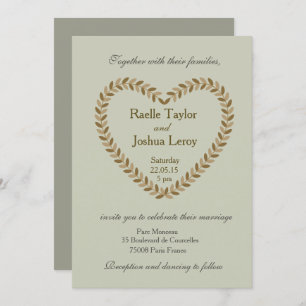 Invitation mariage de automne d'olive coeur feuill