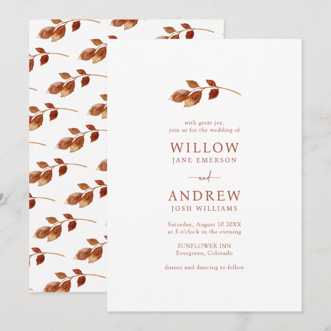 Invitation Mariage de automne en terre cuite (Devant / Derrière)