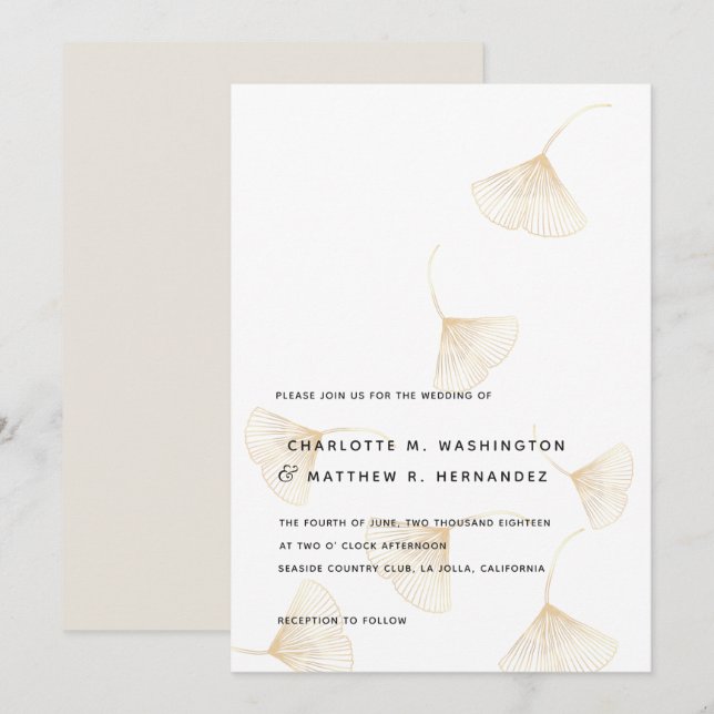 Invitation Mariage de automne Feuille de Gold Gink (Devant / Derrière)