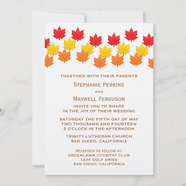 Invitation Mariage de automne Feuille en cascade (Devant)